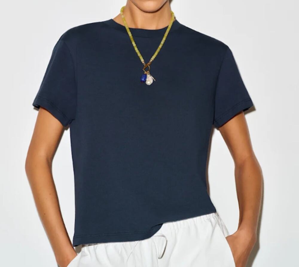 Reformation Organic Cotton Short Sleeve Crew Neck Cropped T-Shirt Blue Small